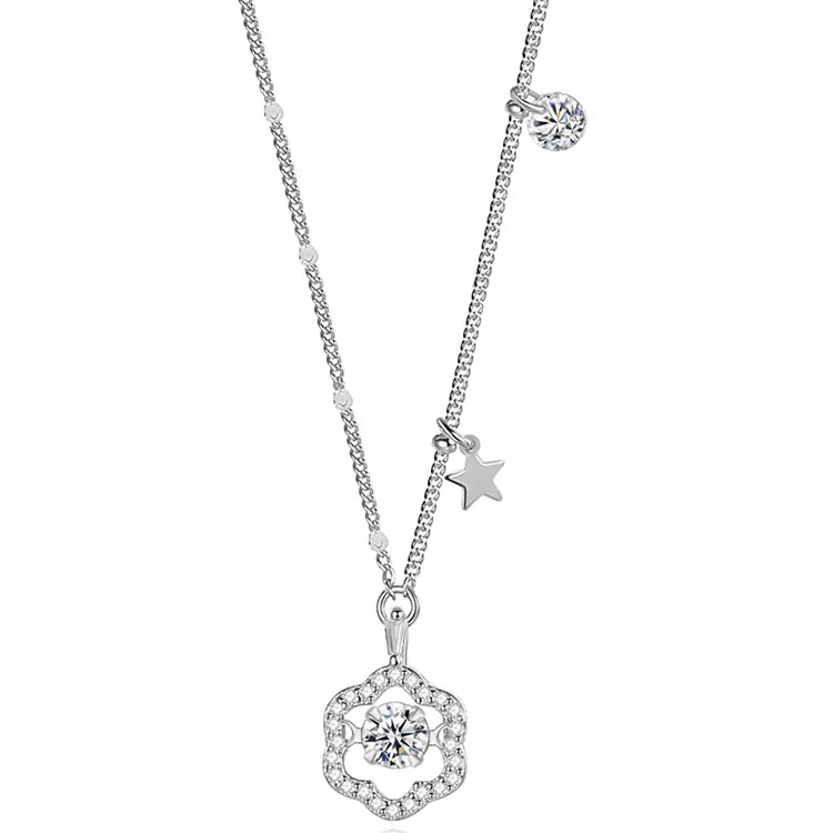 a silver necklace with a pendant and a star on a white background