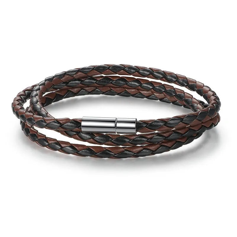 a brown and black leather bracelet. this variant is called Champagne