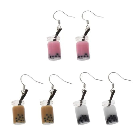 variants of bubble tea earrings with different colors